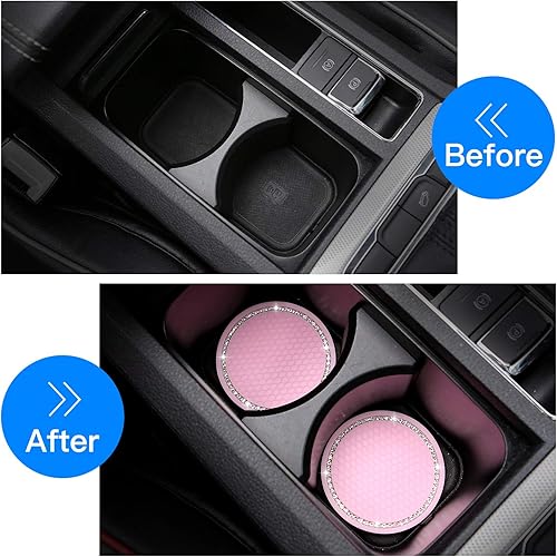 Miniatura 2 de Paquete de 4 posavasos brillantes para automóvil, 2.75 pulgadas, con diamantes de imitación de cristal, juego de almohadillas de goma suave, soporte