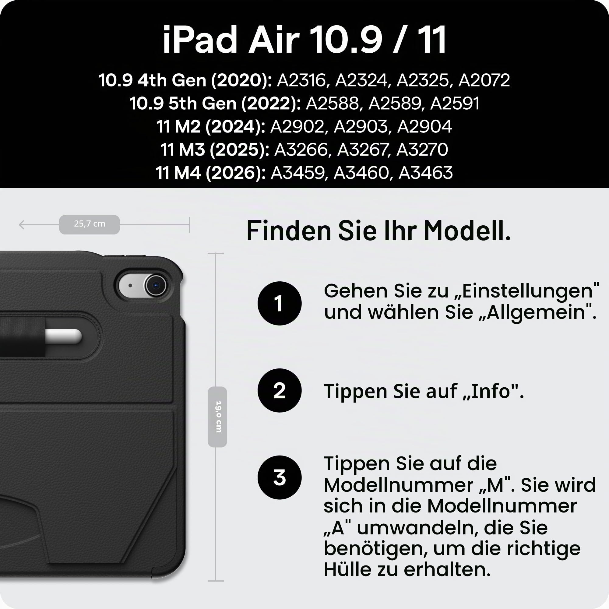 ZUGU Case für iPad Air 11 Zoll M2/M3/M4 iPad Air 10.9 Gen 5/4 [Schwarz]