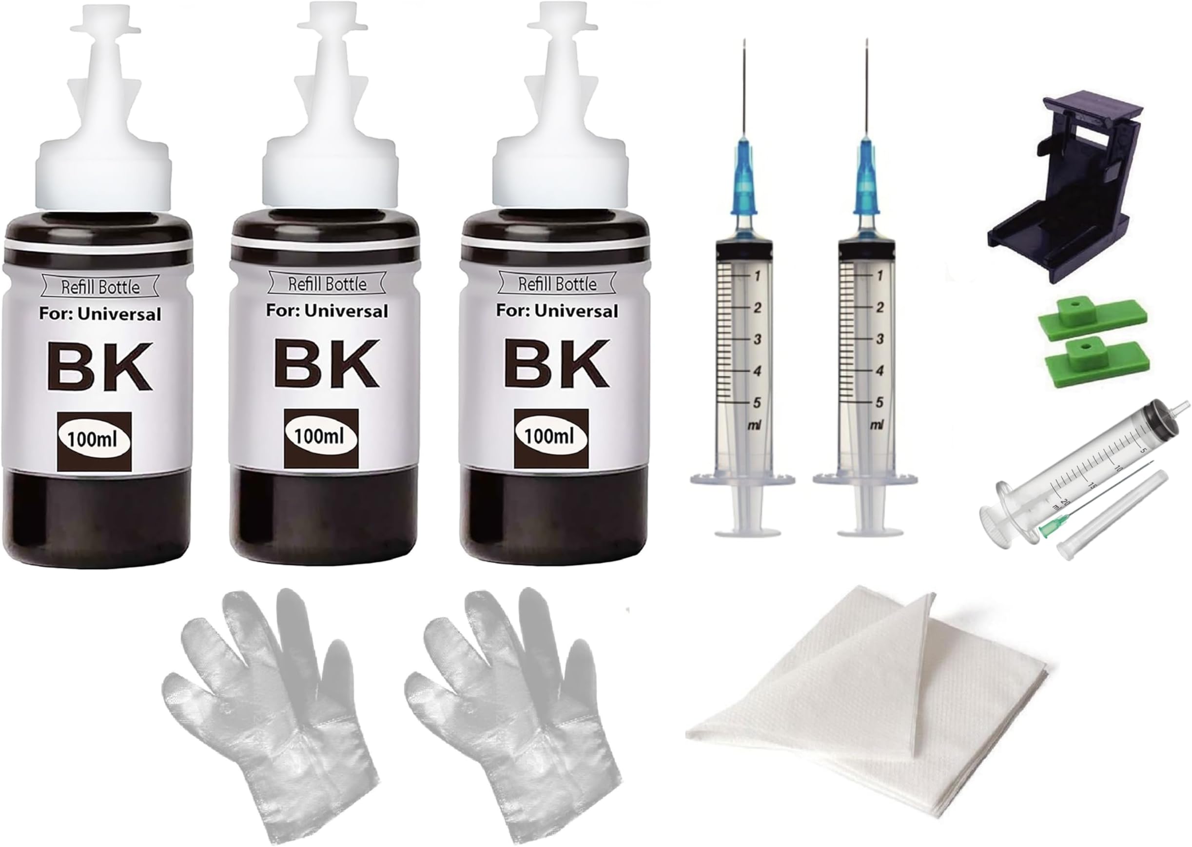 CANOFF Refill Ink for H.p. DeskJet 2723 All in One Wireless Inkjet Printer for H.p. 805 Ink Cartridge 100 ML Each Bottle Multi Color with Syringes (3 Black Refill Ink -2sy,1tool kit,4Glvs,2Tsu)