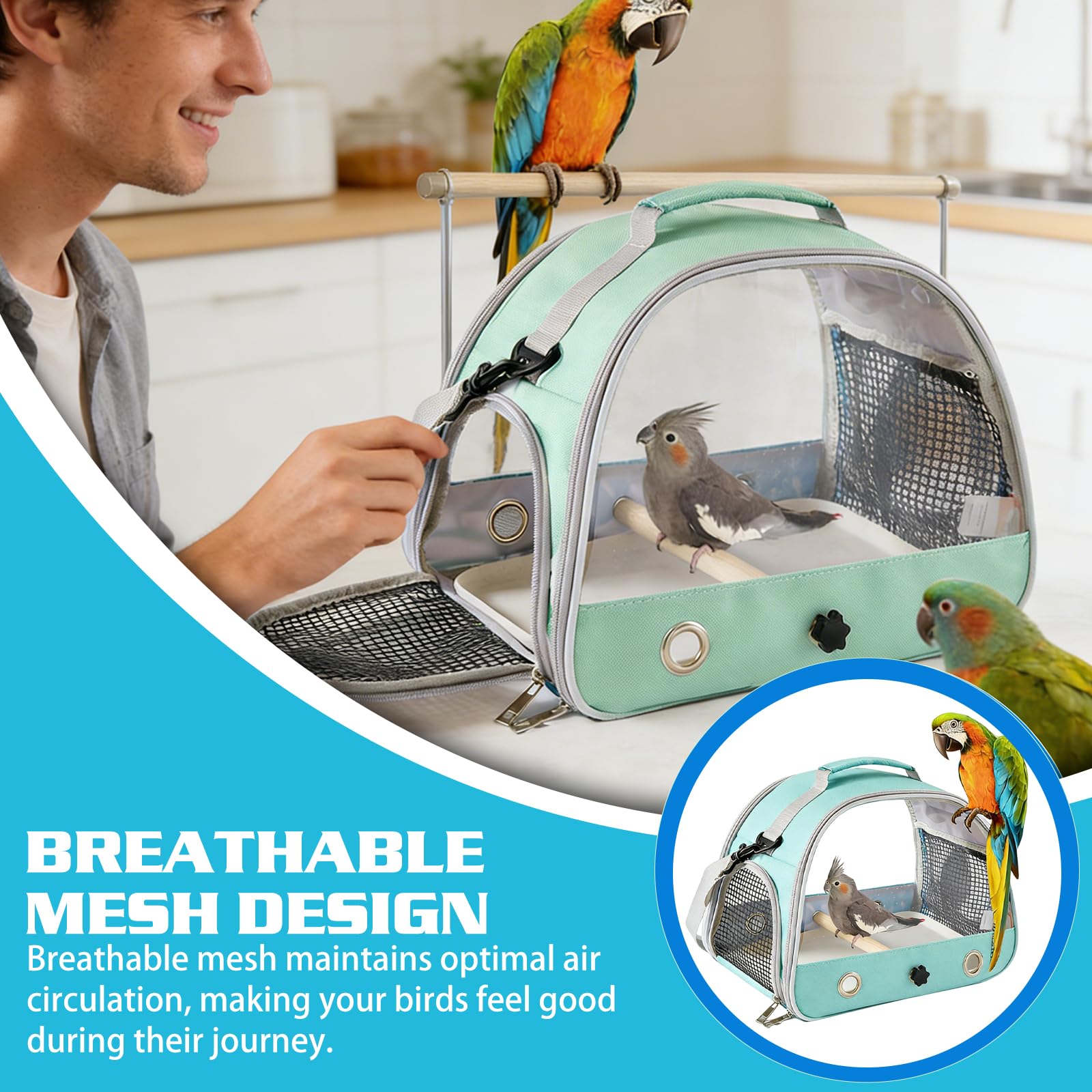 Boîte de transport pour oiseaux : sac à dos pour oiseaux avec perchoir et plateau en acier inoxydable, boîte de transport légère et respirante, cage de voyage pour perroquets perruches (type 7)