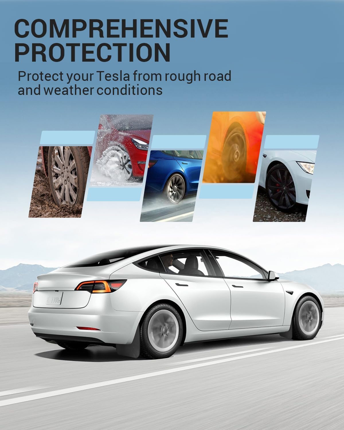 Motrobe Mud Flaps for Tesla Model 3 2017-2023 No-Drilling No Tape Splash Guards TPE Mudflaps Mudguards Fenders All Weather Protector Model 3 Exterior Accessories 4PCS