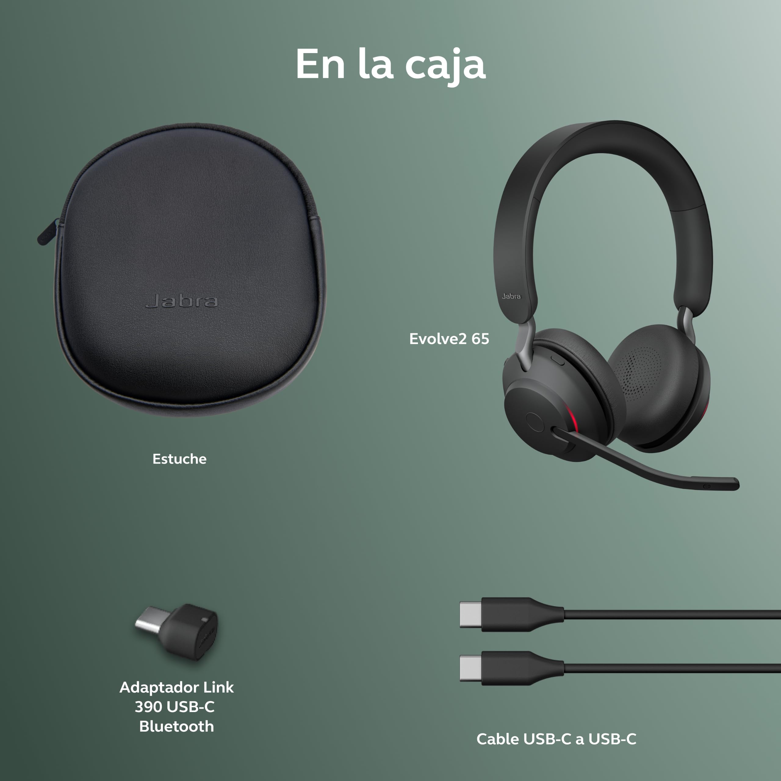 Jabra Evolve2 65 Auriculares Inalámbricos Estéreo PC con Cancelación de Ruido - Certificados para plataformas UC - Batería de Larga Duración - Adaptador Bluetooth USB-C - Negro