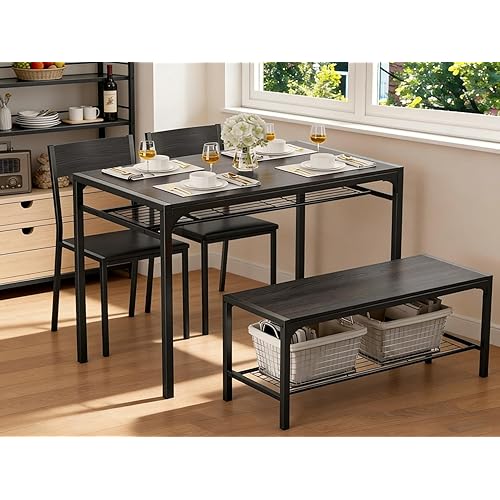 Gizoon Kitchen Table and 2 Chairs for 4 with Bench, 4 Piece Dining Table Set for Small Space, Apartment
