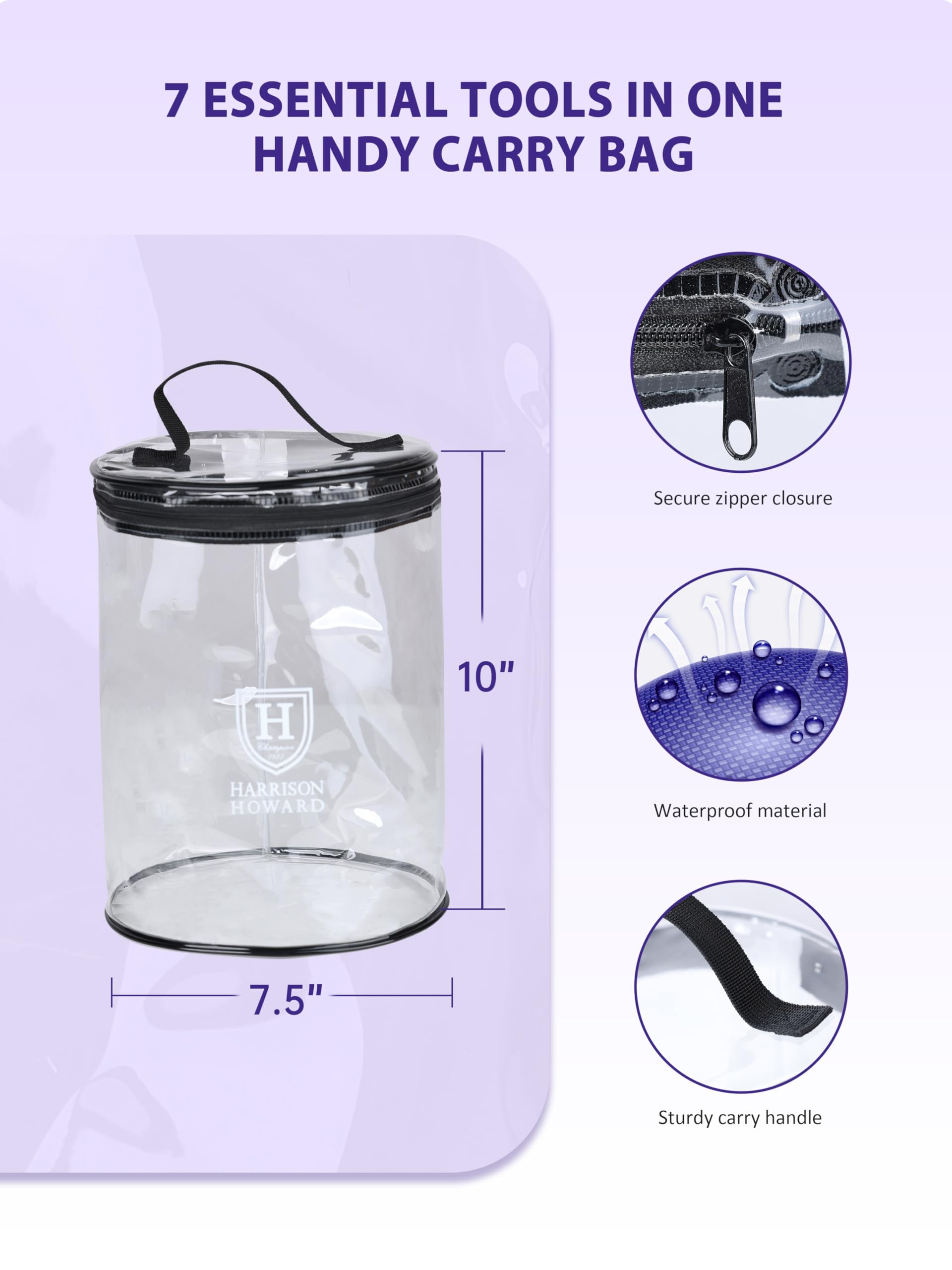 Harrison Howard Horse Grooming Brush Set, 7 Essential Grooming Brushes for Daily Horse Care, Body, Mane, Tail & Shedding Use Purple - image 2