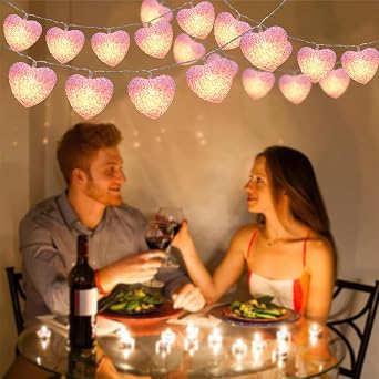 Pink Heart String Lights Battery Powered 6.8Ft Valentine's Day Lights 10 LED Heart Shaped Light Shatterproof with Timer, Valentines Light Indoor for Outdoor Home Christmas Wedding Valentines Decor