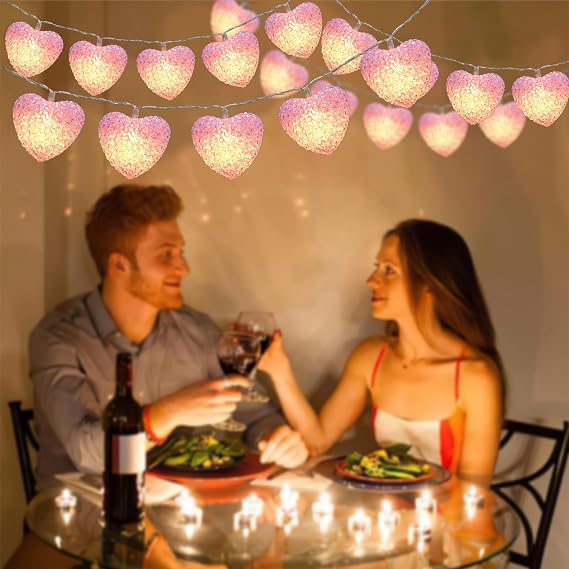 Pink Heart String Lights Battery Powered 6.8Ft Valentine's Day Lights 10 LED Heart Shaped Light Shatterproof with Timer, Valentines Light Indoor for Outdoor Home Christmas Wedding Valentines Decor