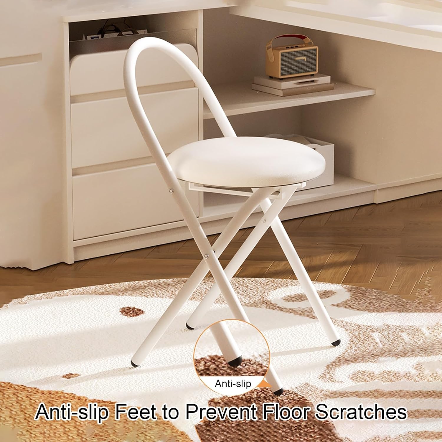 Portable Camp Chair, Back Padded Folding Chair, Counter Height Stool, for Kitchen, Recreation Game Room(Brown)