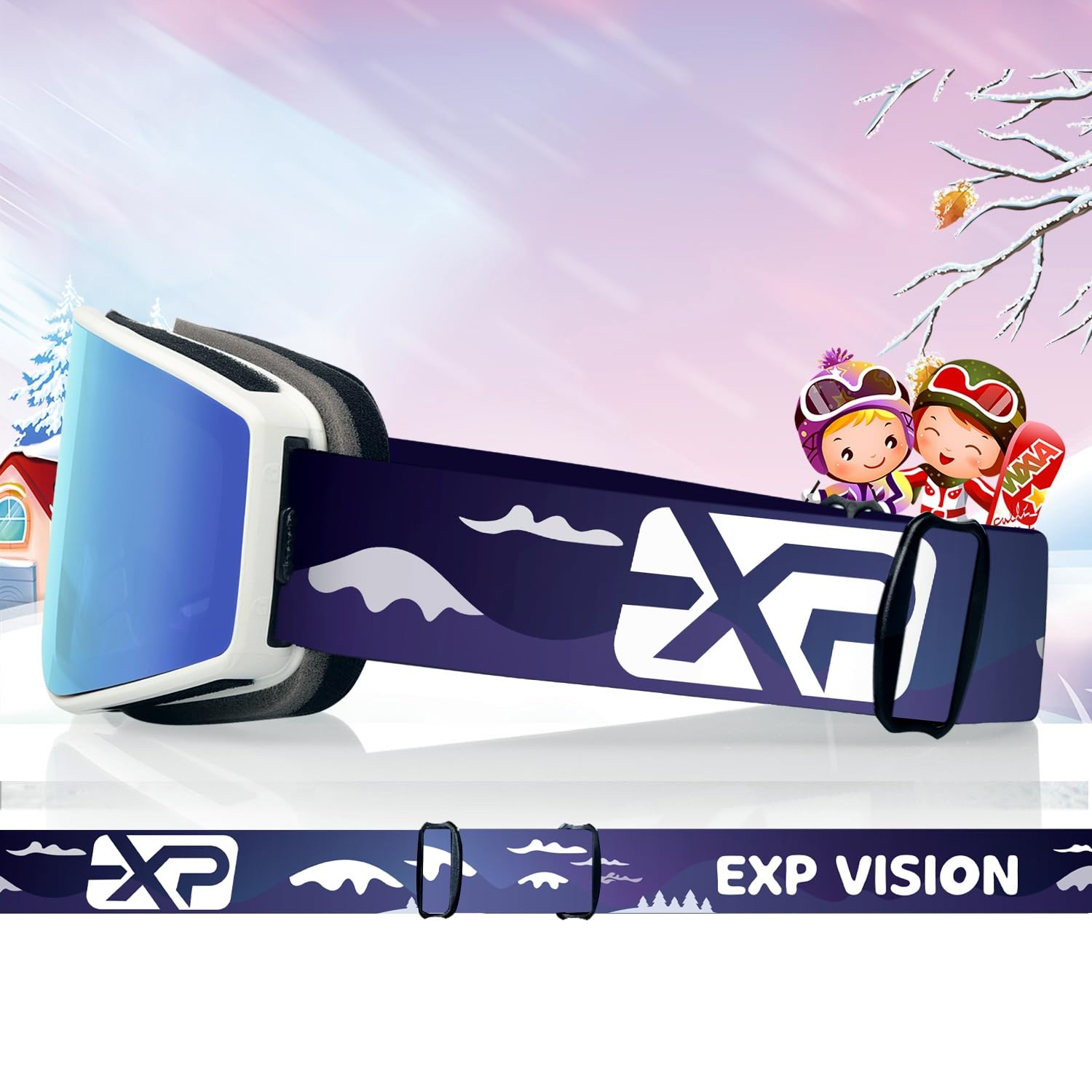 EXP VISION Skibrille Anti Fog Eltern-Kind Schneebrille Set, 100% UV Schutz OTG Snowboardbrille für Männer, Frauen, Jugendliche, Kinder
