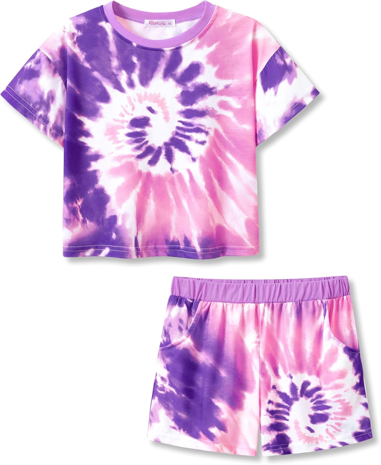 Topgal Soft Little/Big Girls Summer T-Shirt and Shorts Outfit Swirl Pattern Clothes Set Size 6-18
