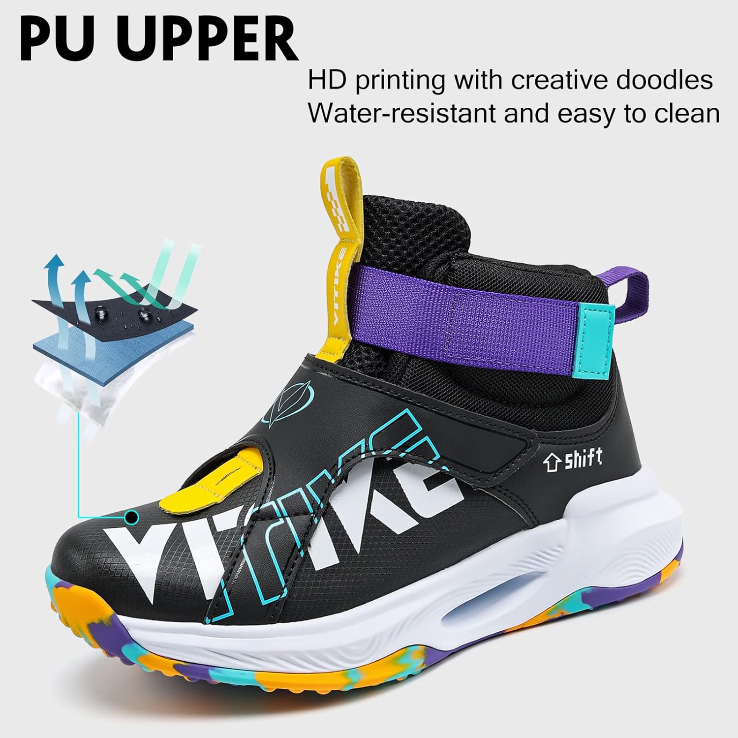 VITUOFLY Kids Basketball Shoes Boys Air Cushion Sneakers Girls Mid Top School Hoops Shoes Non-Slip Outdoor Sports Running Gym Comfortable Durable Little Kid/Big Kid - Image 2
