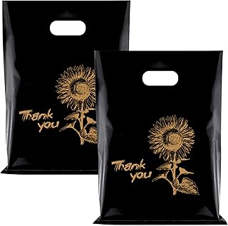 Thank You Bags,100 Stück Geschenktasche,Tragetaschen Plastik,Wiederverwendbare Schwarze Einkaufstaschen,für Verpackungskle...