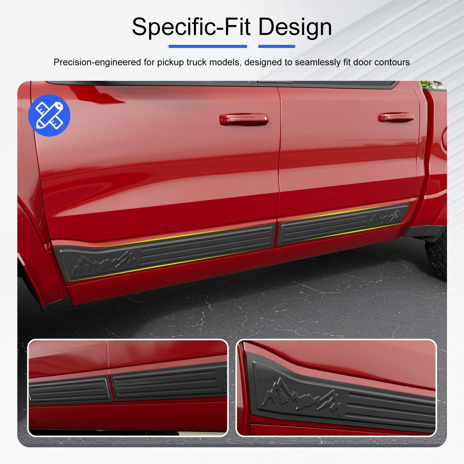 Door Molding Trim Compatible with 2019-2025 Dodge Ram Crew Cab 1500 Rocker Panel Glossy Carbon Fiber ABS Body Side Molding Trim Replacement for 2019-2025 Dodge Ram 1500 Accessories