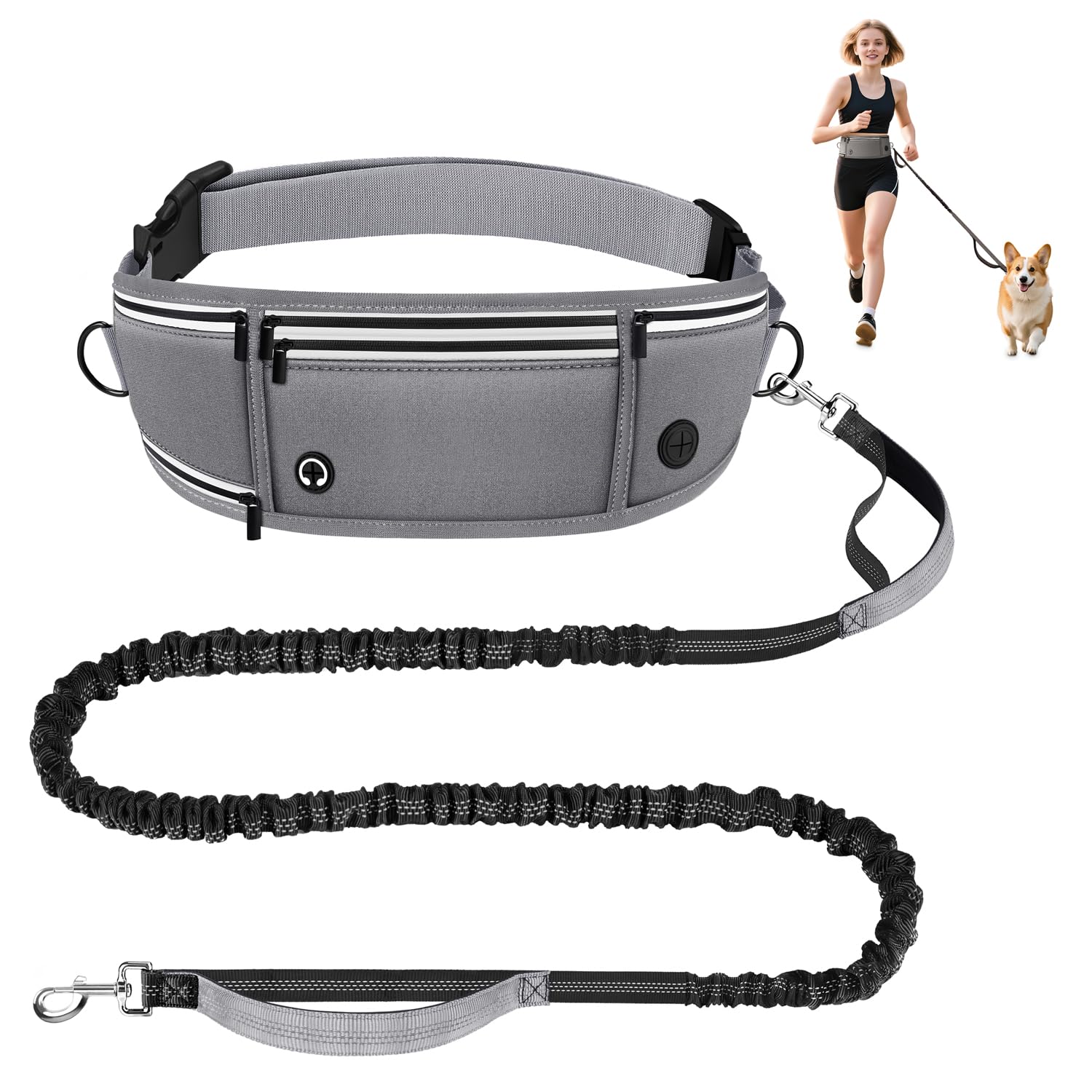 Looxmeer Hands free Dog Lead with Adjustable Waist Belt, Dog Running Lead for Medium Large Dog with 2 Padded Handle