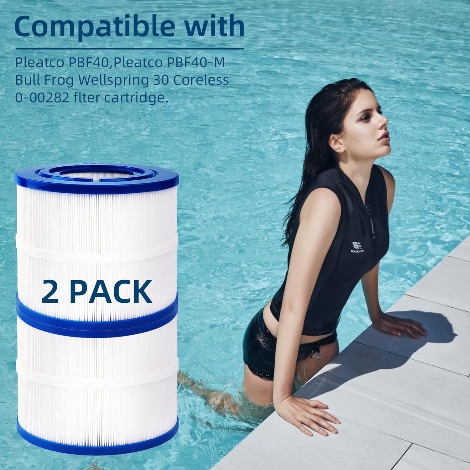 10-00282 Spa Filter Cartridge Replacement for Pleatco PBF40, PBF40-M, Bullfrog Wellspring 30 Coreless - Compatible with 10-00282, Hot Tub & Spa Filter 2 Pack