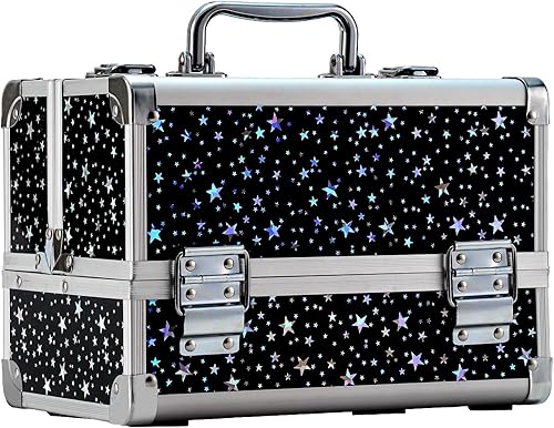 Leeora&Leekoo Estuche de maquillaje para cosméticos, caja de maquillaje portátil, organizador de 2 bandejas, almacenamiento de maquillaje con espejo