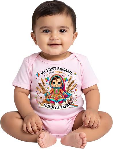Cute Pals My First Baisakhi Dress Romper Outfit for Baby Girls and Newborn | Baisakhi Dress for Baby Girl