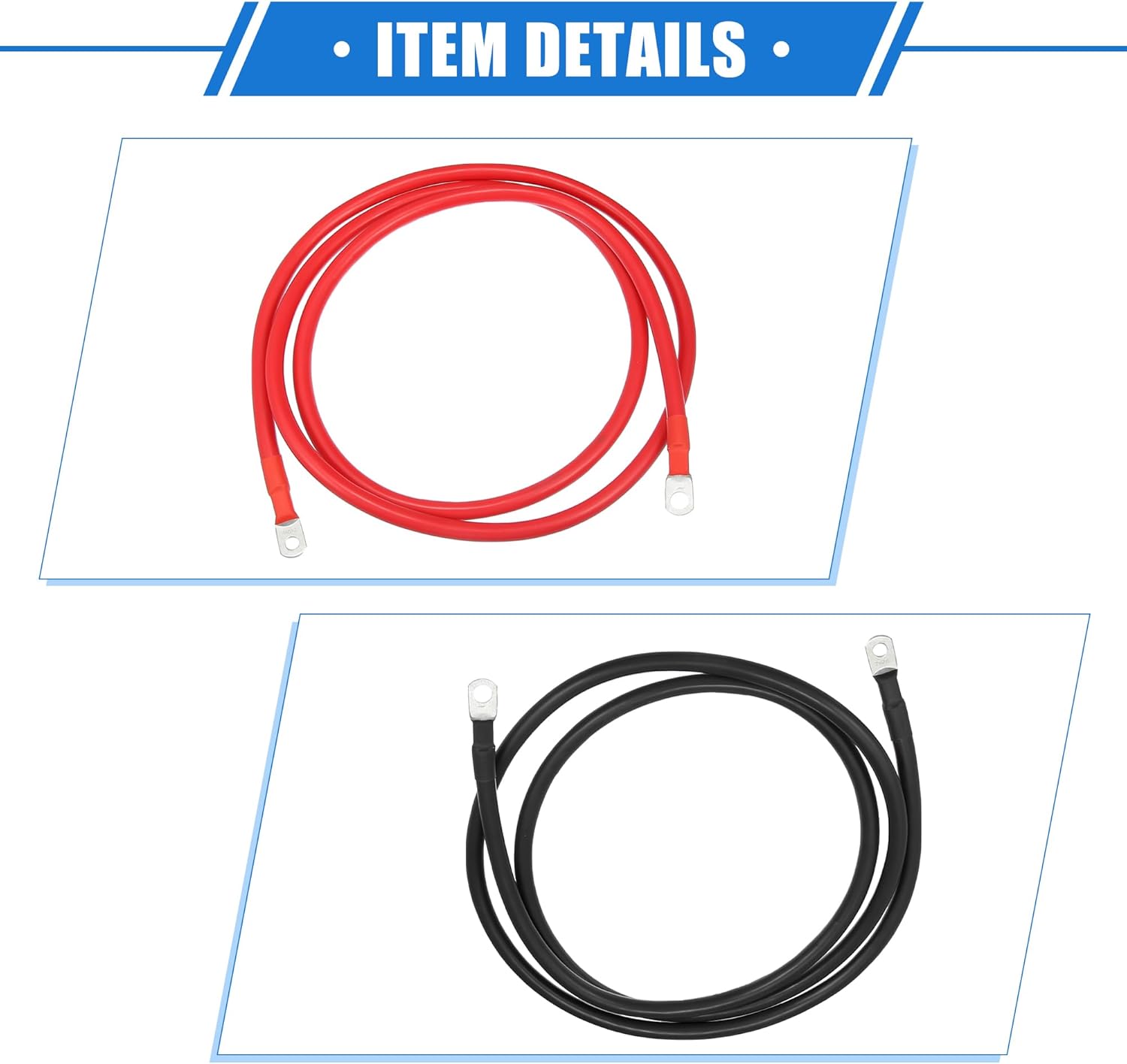 1 Pair Copper Battery Inverter Cables, 2 AWG Gauge 7ft Battery Cable Universal for Car Vehicle RV Solar Application Durable Pure Copper Black Red with 3/8" 5/16" Ring