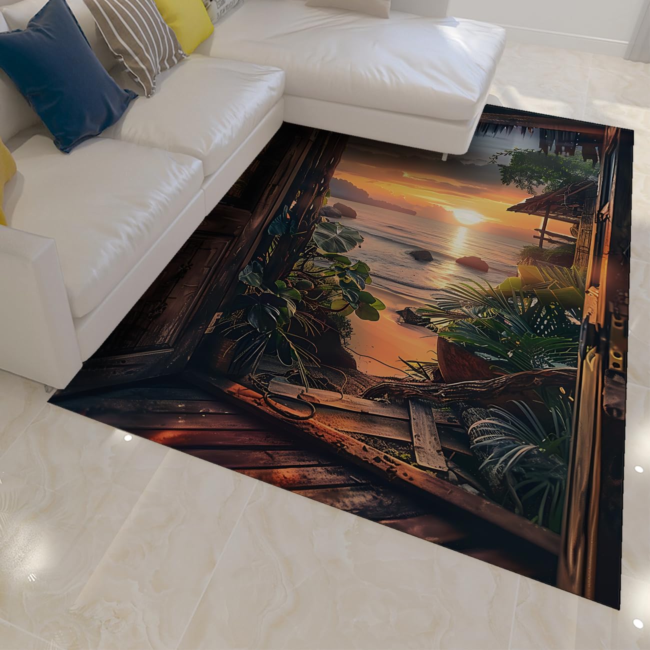 Tapis de salon 60x90 lavable et antidérapante au style sunset beach