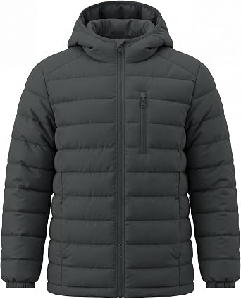 wantdo Boys Light Winter Jacket Zip Up Puffer Coat Hooded Windproof