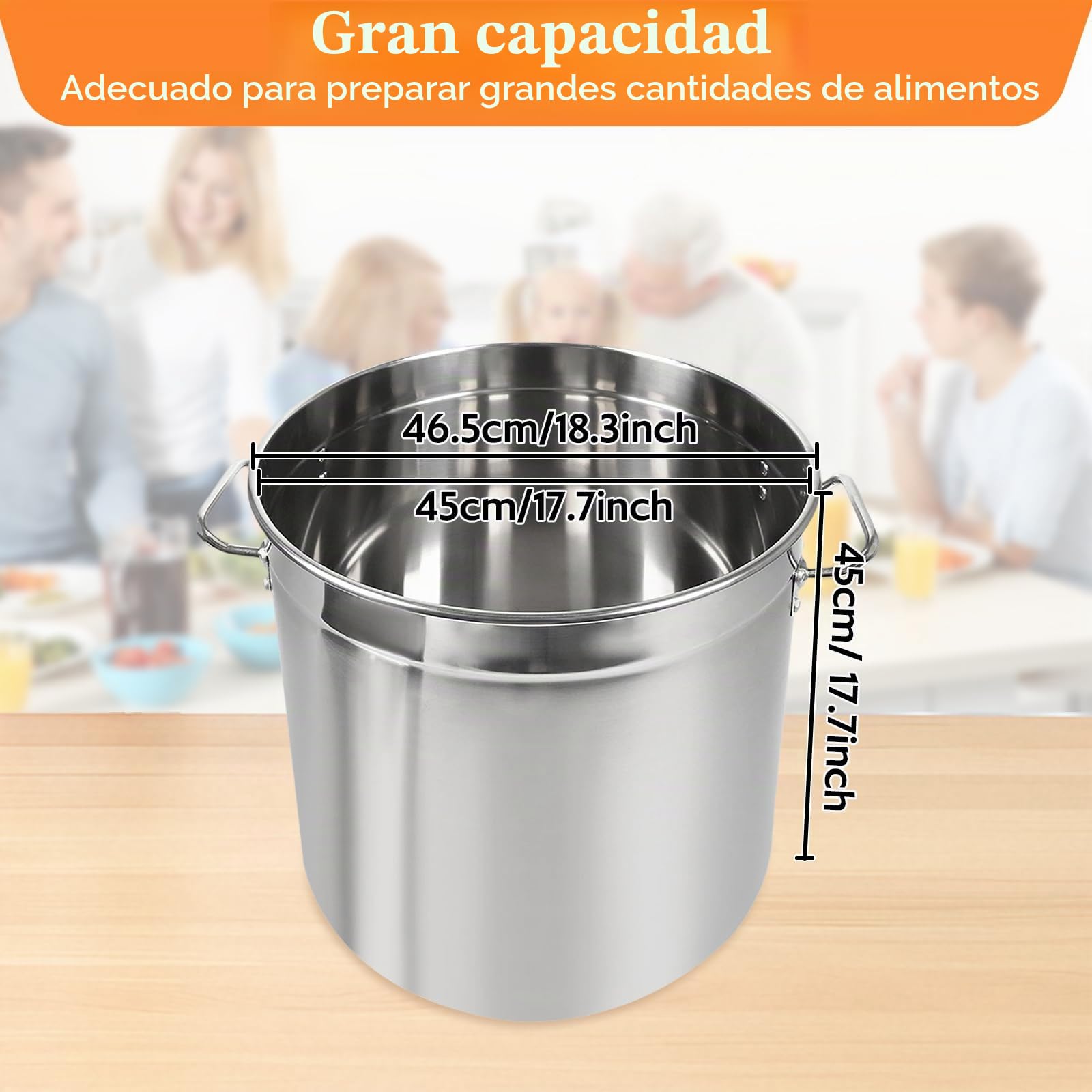 50L olla de cocina, olla grande de 40 cm de acero inoxidable con tapa y asas retráctiles, ollas grandes de gran capacidad para cocinar verduras para cocinar a fuego lento, asar y mantener