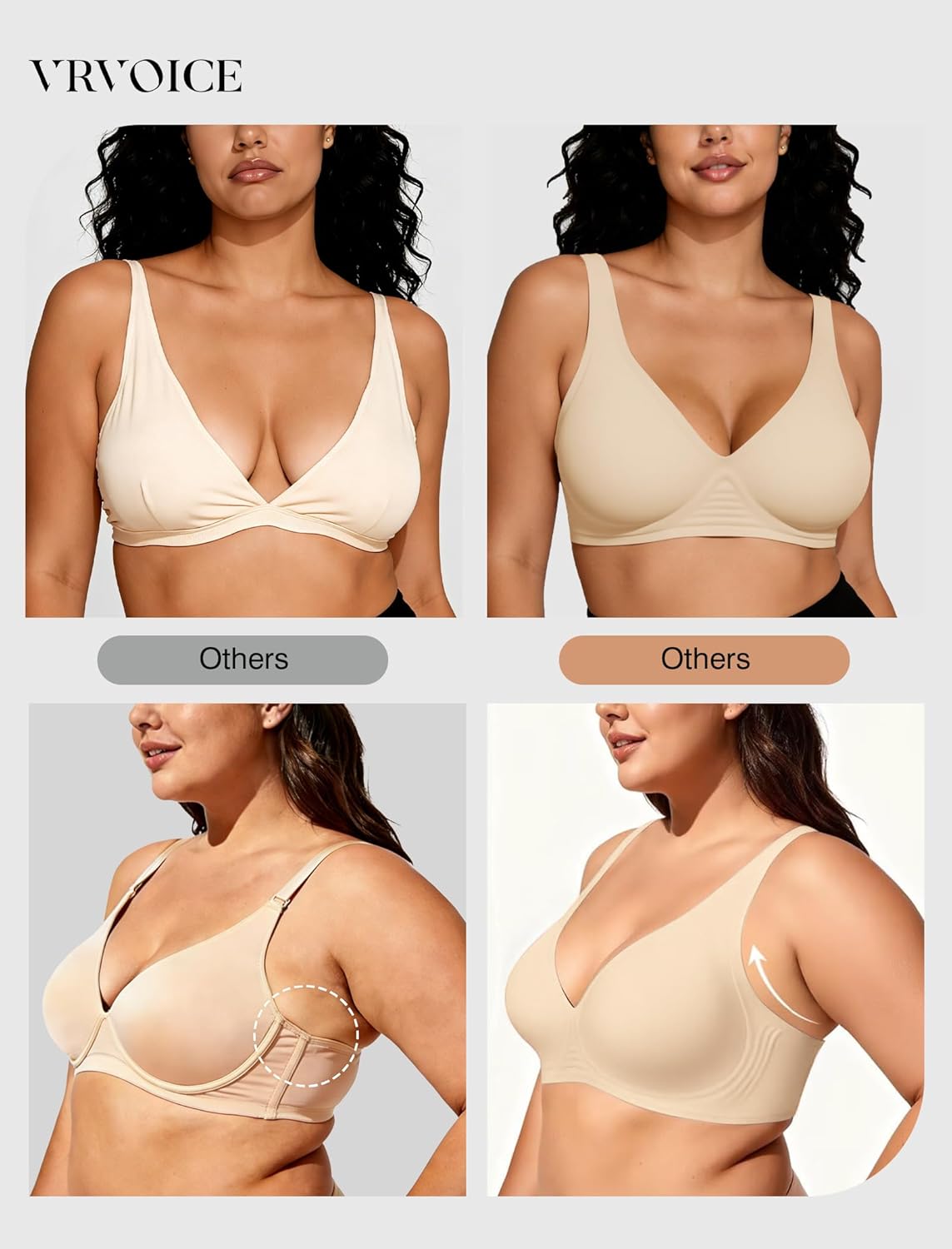 Deep V Wireless Jelly Bras for Women Push Up Bralette Seamless No Underwire Support T-Shirt Comfort Plunge Full Coverage - Image 6