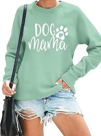 MK Shop Limited Dog Mom Sweatshirt For Women Cute Dog Paw Graphic Long Sleeve Pullover BlouseS-2XL