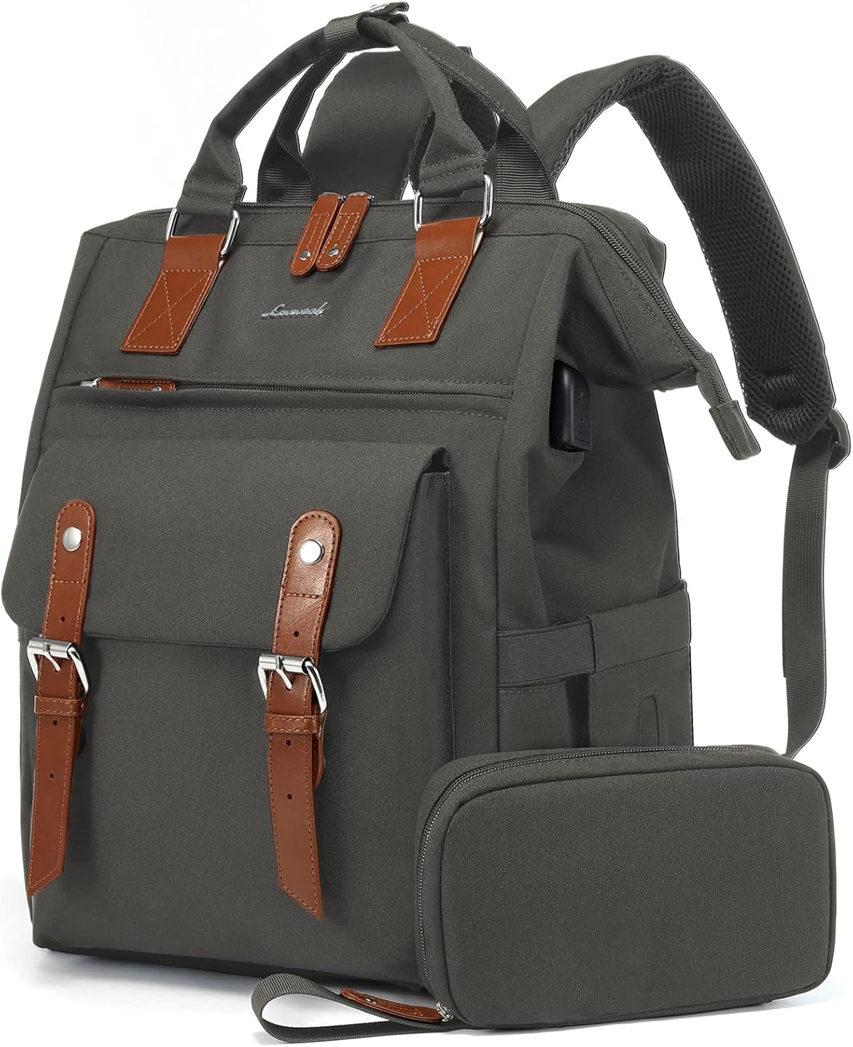 LOVEVOOK Backpack for School, Laptop Backpack for Women 15.6inch, Backpacks Womens, College Bag for University Student Teenagers, Water-resistant Travel Work Rucksack Bags with USB Port, Grey Brown