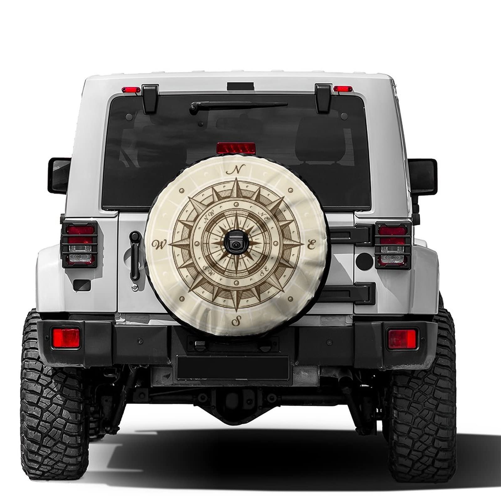 Delerain Spare Tire Cover with Backup Camera Hole Vintage Compass Wheel Covers Waterproof Dust-Proof UV Sun Universal Fit for Jeep Trailer RV SUV Truck (18 Inch for Diameter 32"-34")