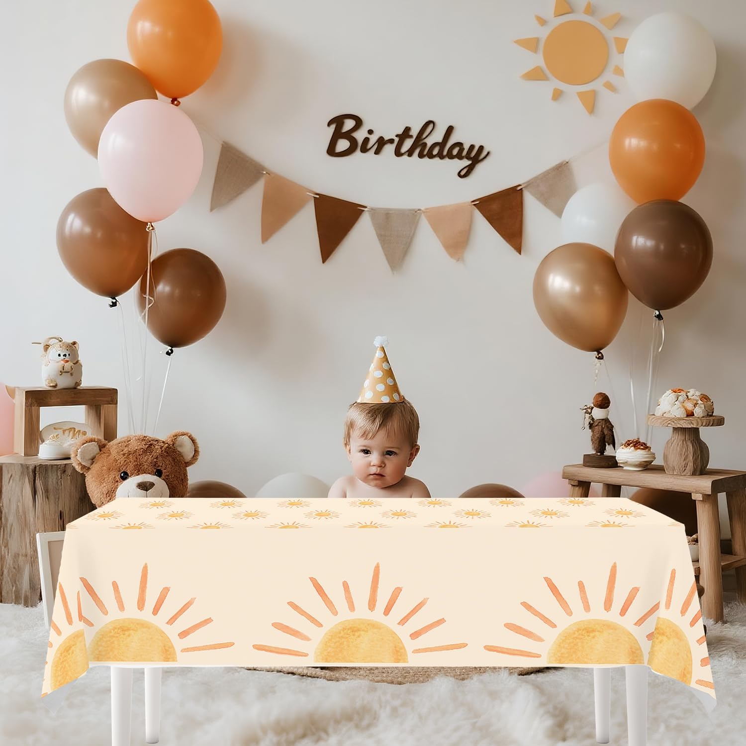 4ps First Trip Around The Sun Birthday Decorations Table Cloths Boho Sun Birthday Party Decor Boho Hippie Sunshine Disposable Plastic Table Covers for Sun Baby Shower Party Supplies Decor(Boho Sun)