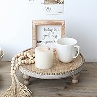 SwallowLiving Rustic 11.8" Round Wood Tray Riser - Farmhouse Pedestal Stand with Beaded Edge for Cakes, Cupcakes & Decor