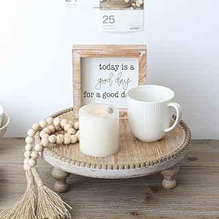 SwallowLiving Rustic 11.8" Round Wood Tray Riser - Farmhouse Pedestal Stand with Beaded Edge for Cakes, Cupcakes & Decor