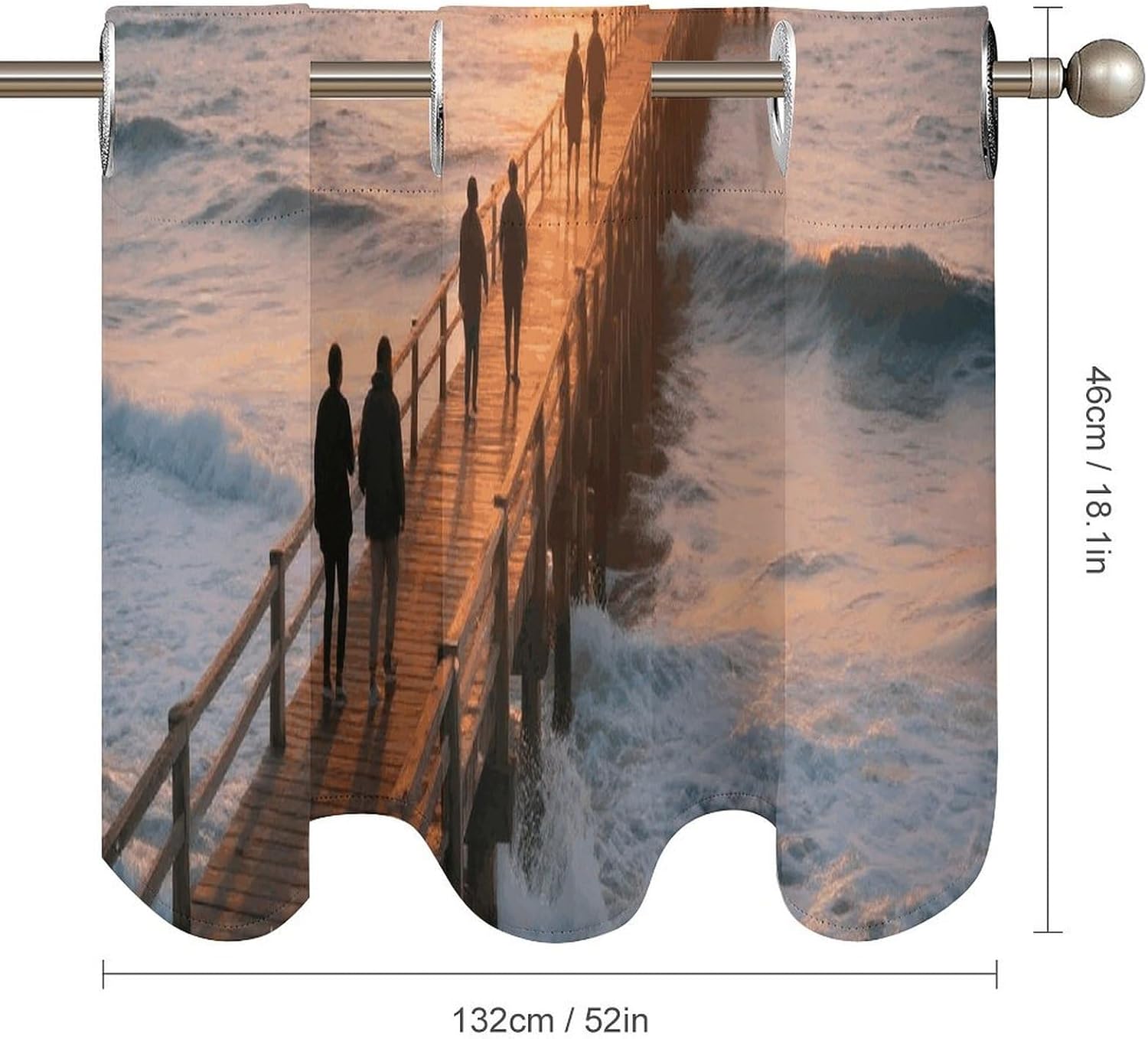 Beach Sunset Ocean Waves Valance for Windows, 2 Pack Kitchen Curtains Modern Home Decor, Soft Blackout Window Curtains for Living Room & Bedroom, 18 X 52 Inch