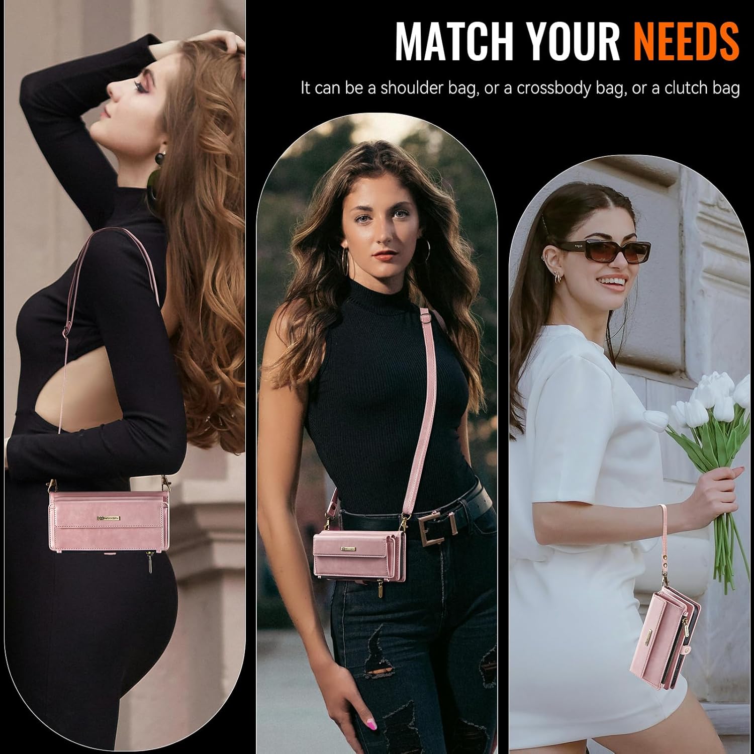 Wallet Case Compatible with Samsung Galaxy S25 Plus with RFID Blocking Card Holder Wrist Strap Shoulder Strap, PU Leather Magnetic Snap Zipper Flip Phone Case Fit for Galaxy S25 Plus (Pink)