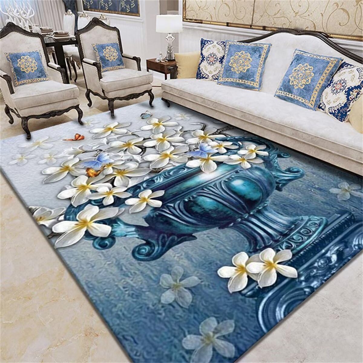 Descente de lit bleue fleurie pour un réveil doux et sécurisé dans la chambre