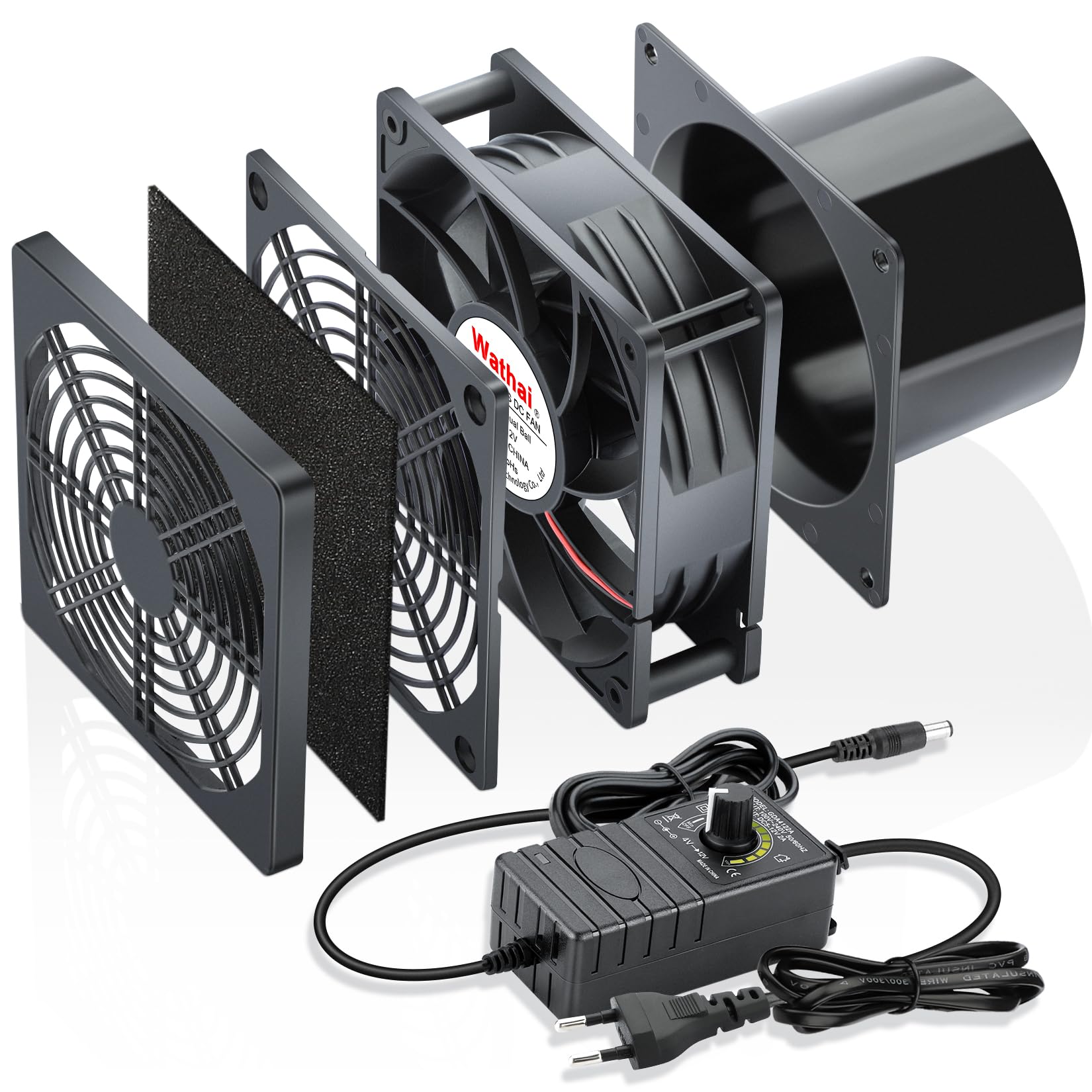 Wathai 120mm x 38mm Lüfter Rohrventilator Abluftventilator Rohrlüfter 100mm mit 230V 220V Geschwindigkeitsregler für Gewächshaus Rauchabzug, PC Computer