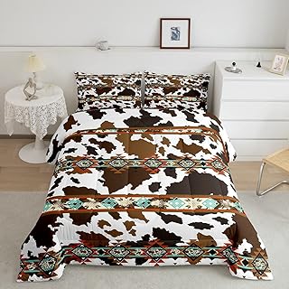 Erosebridal Cowhide ComforterÂ Set Western Bedding Sets Full,Brown Highland Cow Print Quilt Exotic Aztec Diamond Duvet Insert,Farm Animals Bull Cattle Skin Room Decor Cowboys Gifts for Women