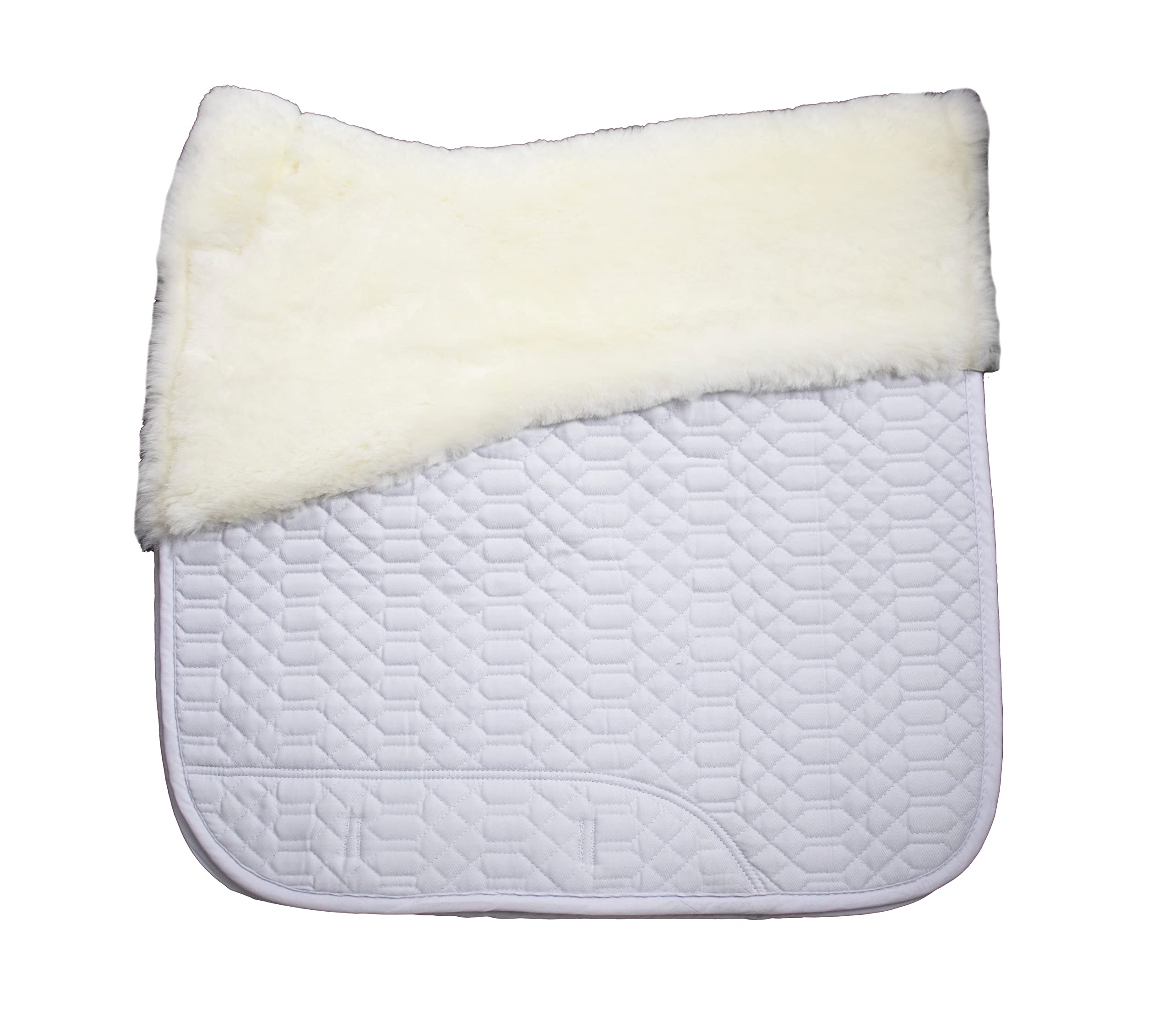 Engel Reitsport | SCHABRA1-D-WEI-WEI | Schabracke | Steppstoff | Lammfell im Sattelbereich | Half Lined | Fellkranz vorne | Dressur | Stoff weiß Fell weiß - 3