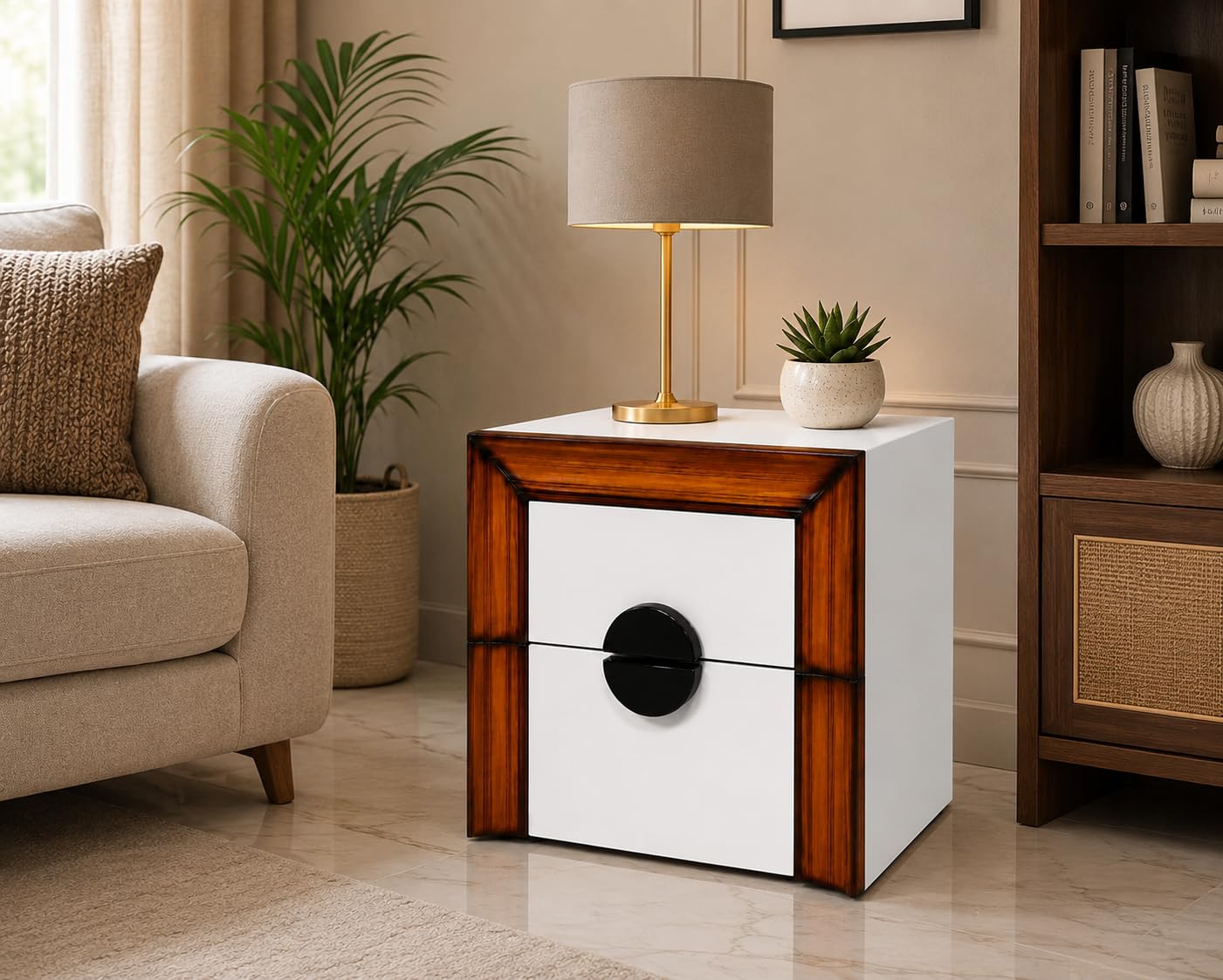 Modern Wooden Bedside Table with 2 Drawers | Engineered Wood Side Table for Bedroom | Nightstand with Storage | End Table for Living Room | Bedside Cabinet | Sofa Side Table-picture-20