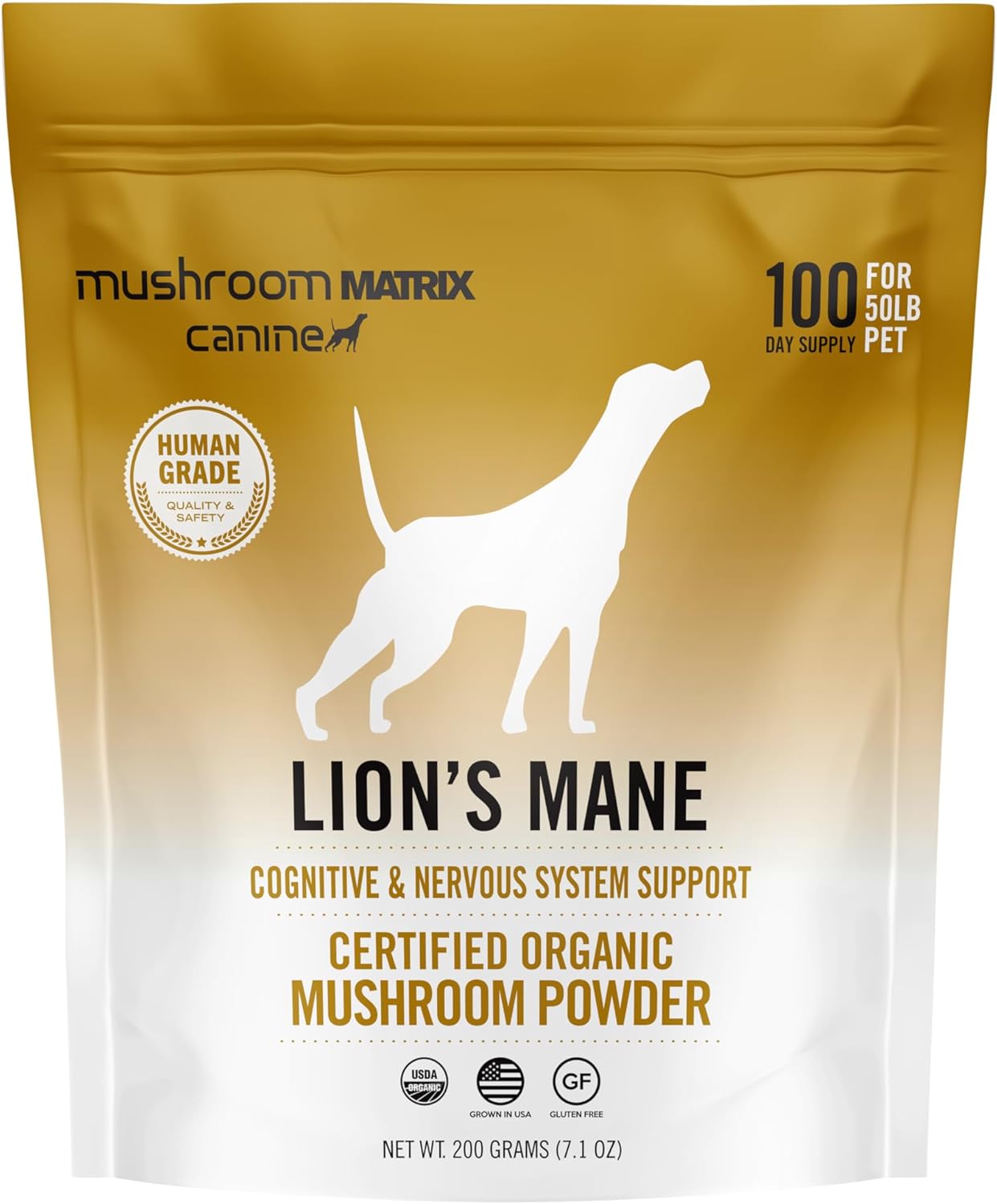 Om Mushroom Matrix Lion’s Mane Mushroom Powder Pet Supplement, Provides Cognitive Support & Holistic Digestive Support for Dogs & Cats, 200 Grams, 7.1 oz