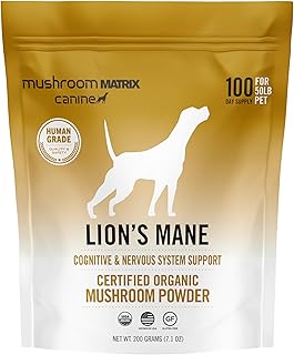 Om Mushroom Matrix Lion’s Mane Mushroom Powder Pet Supplement, Provides Cognitive Support & Holistic Digestive Support for Dogs & Cats, 200 Grams, 7.1 oz
