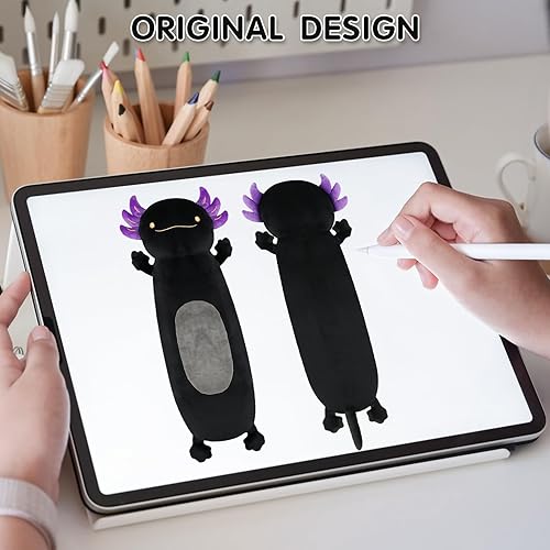 Miniatura 8 de Dalmao Peluche de ajolote negro de 36 pulgadas, suave y larga, almohada de peluche para abrazar, regalo para niños, cumpleaños, San Valentín, Pascua