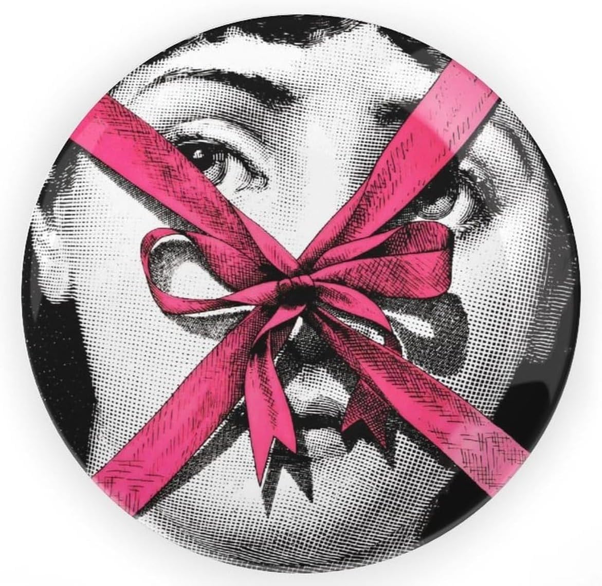 AlphaDesignLuxe 10" Italian-Style Decorative Plate – Modern Art Face Design, Handcrafted Ceramic Platter for Tabletop or Wall Display (Red Lace)