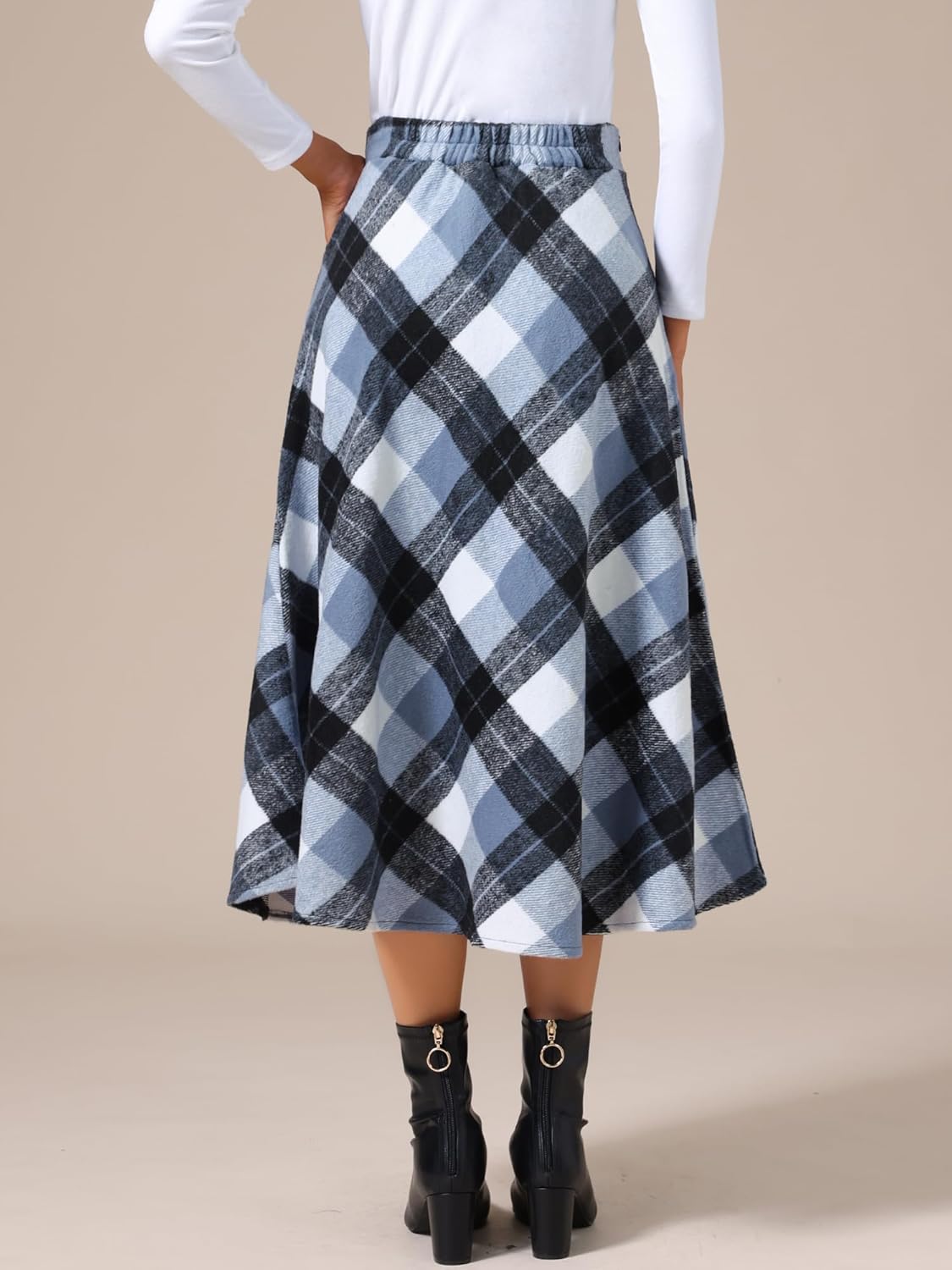 Allegra K Women's Vintage Plaid High Waist A-Line Casual Work Long Maxi Skirt with Pockets