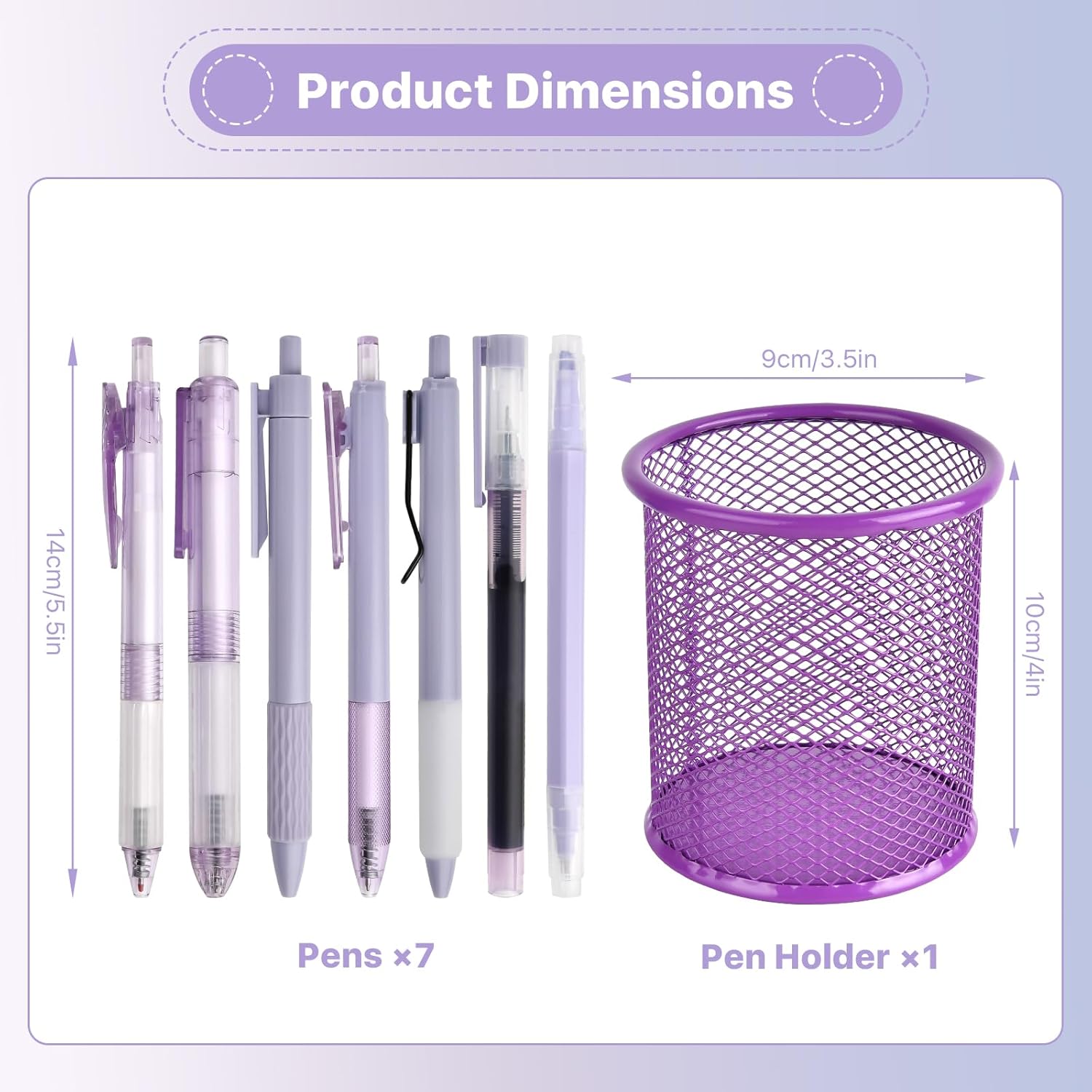 10 Pcs Purple Office Accessories, Gift Desk Supplies, Stapler with Tape Dispenser,Staple Remover, Staples, Clips, Scissor, Tab, Tape, Pen and Pen Holder for Girls Office Class Home