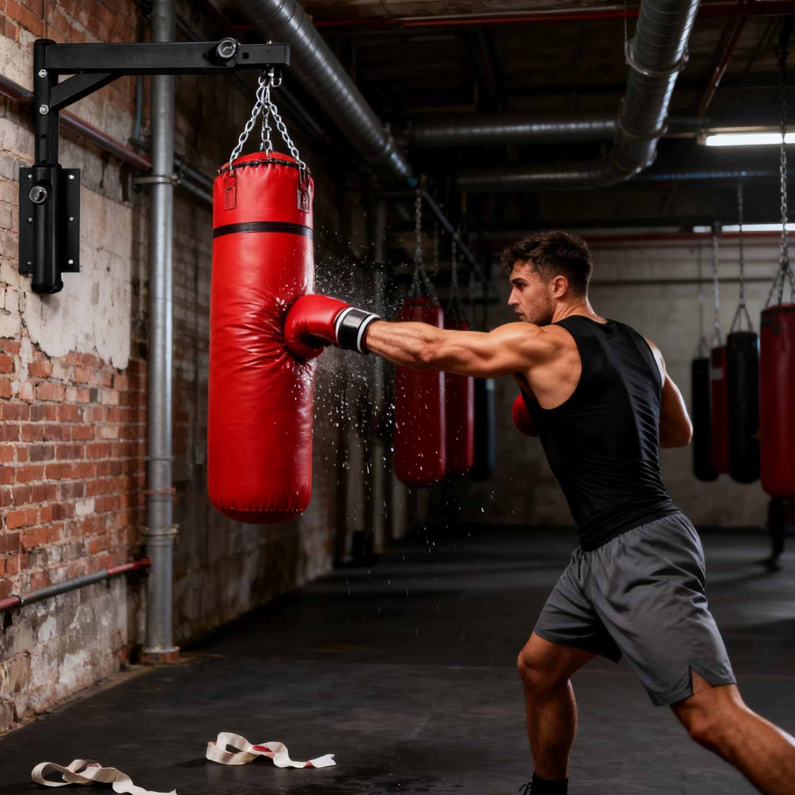 Soporte de Pared para Saco de Boxeo Ajustable con Rotación Silenciosa 360°, hasta 250 kg