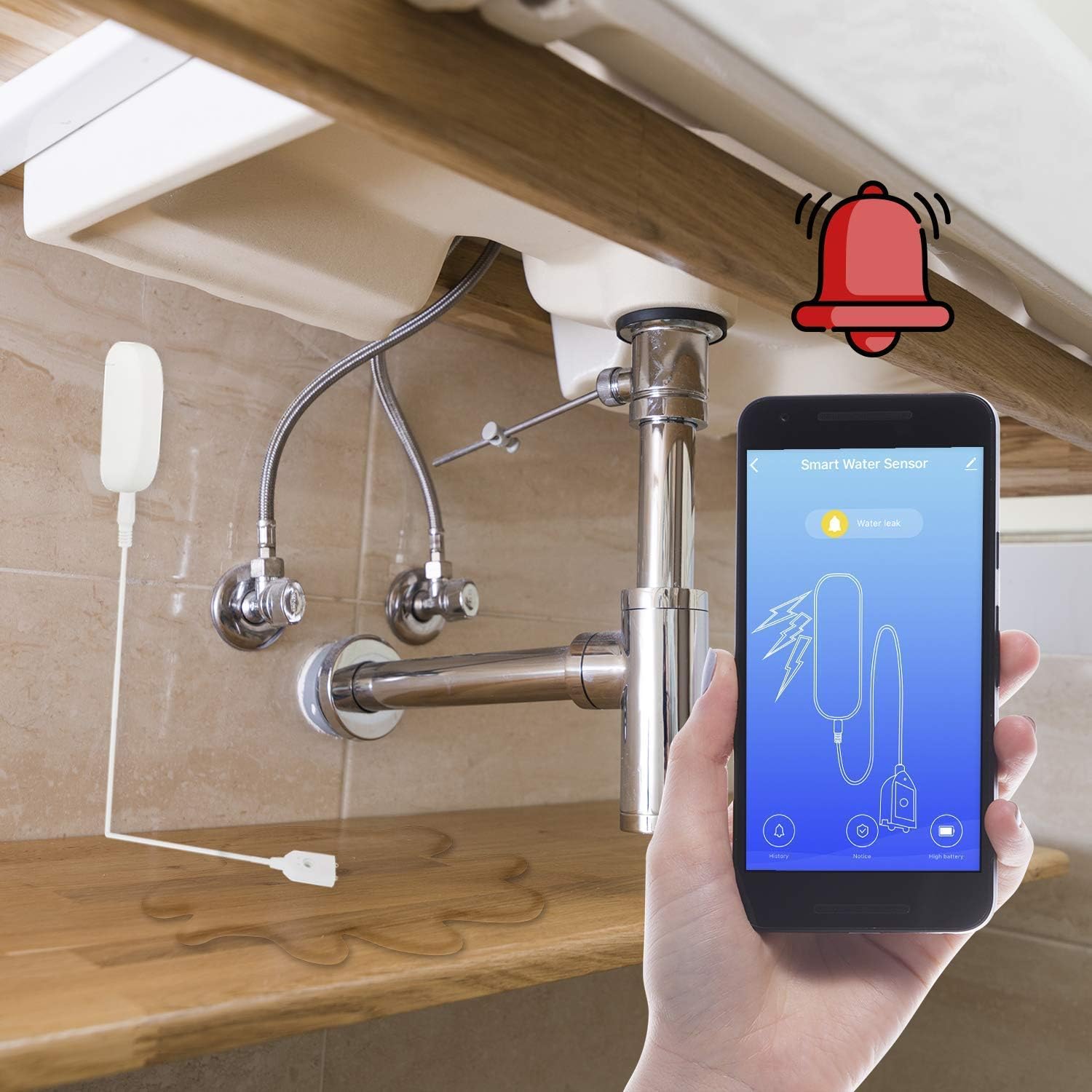 🔥 Cashback up to 70% Wasserstein Smart Wi-Fi Water Sensor with 2ft/60cm Cable - Flood & Leak Detector – Alarm & App Notification Alerts (3-Pack)