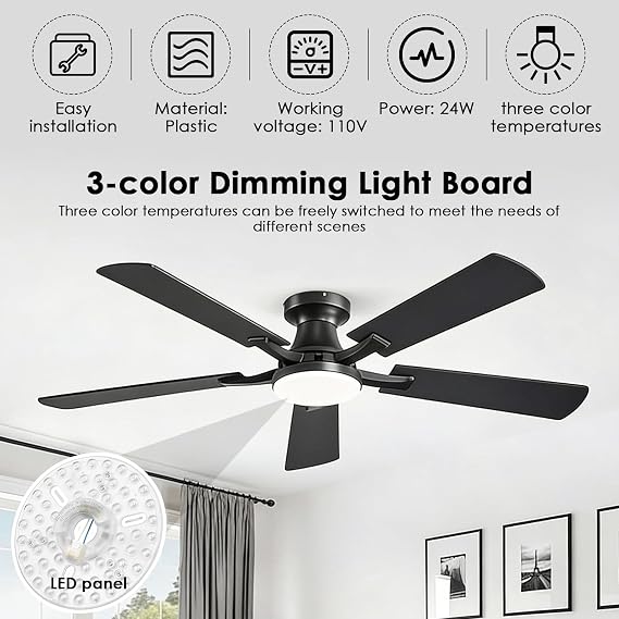 6.3 Inch LED Ceiling Fan Light Retrofit Kit 110V 24W 3CCT 3000K 4200K 6500K Dimmable Round Ceiling Light