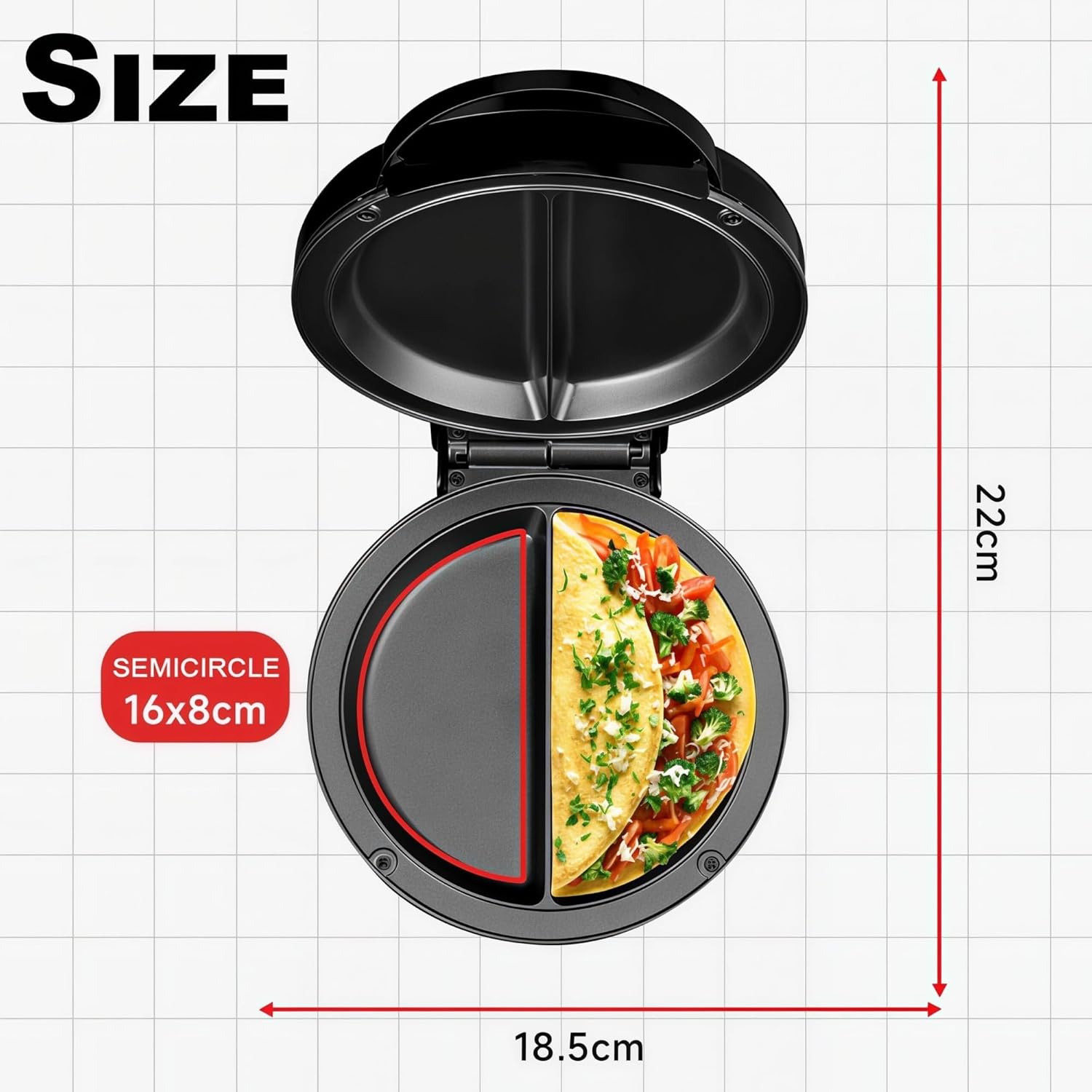 Dual-zone electric egg fryer, deep bottom, non-stick coating, heat-insulated handle, stable base, easily cook breakfast, suitable for home, dormitory, and travel