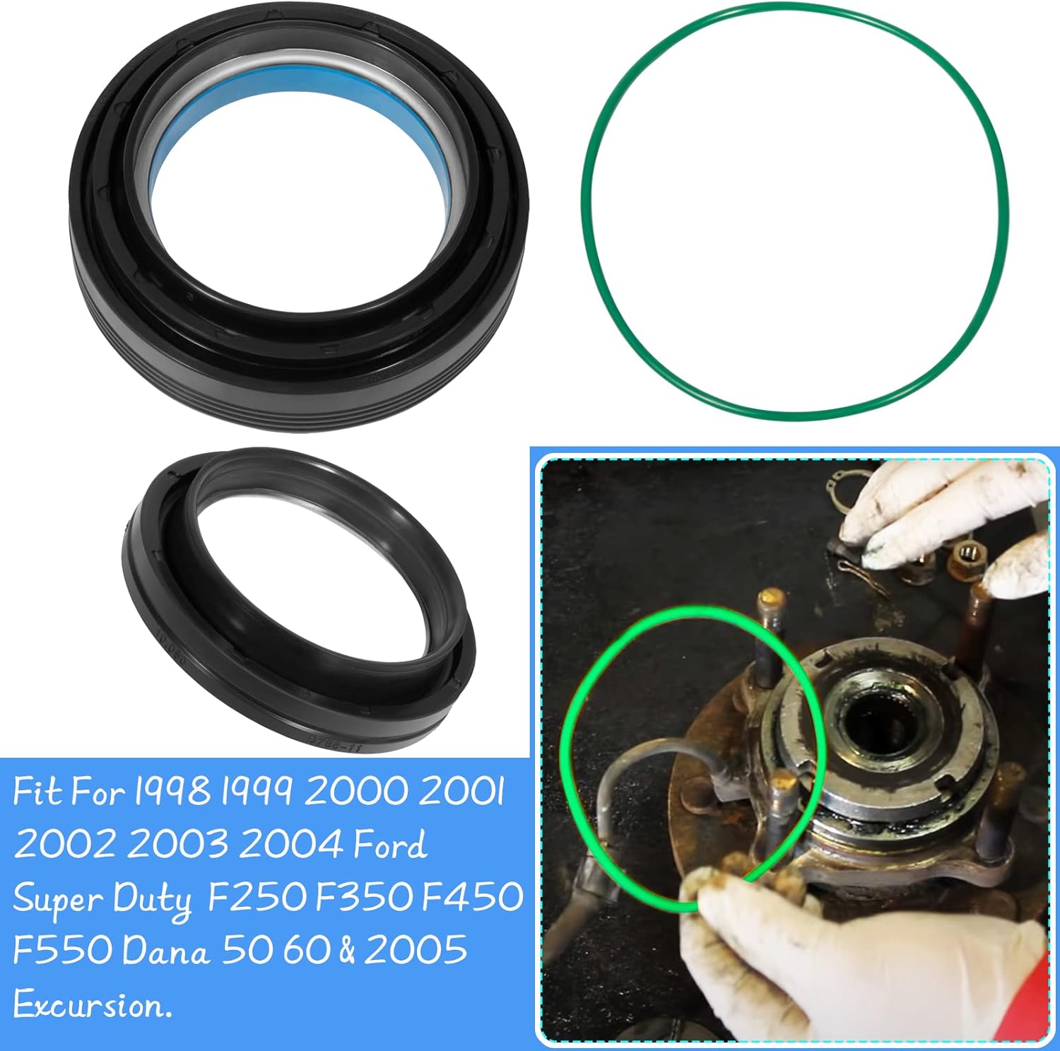 Front Axle Knuckle Tube Seal Kit Fit for Ford 1998-2004 F250 F350 F450 F550 Super Duty Excursion Dana 50 60 & 1998-2005 Excursion Front Axle Knuckle Tube Replace 50491, 50381, 41784-2