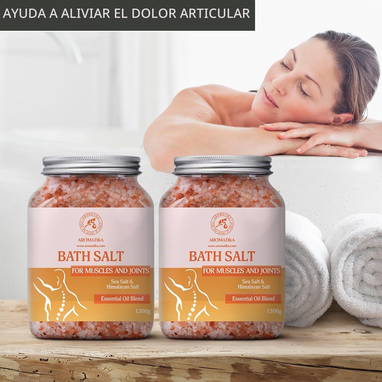Sales de Baño Set Articulaciones & Músculos 2х1300g - Aceites Esenciales de Lavanda & Salvia & Romero - 100% Natural Sale Marina - Cuidado del Cuerpo - Baños de Relajación - Calma - Aromaterapia